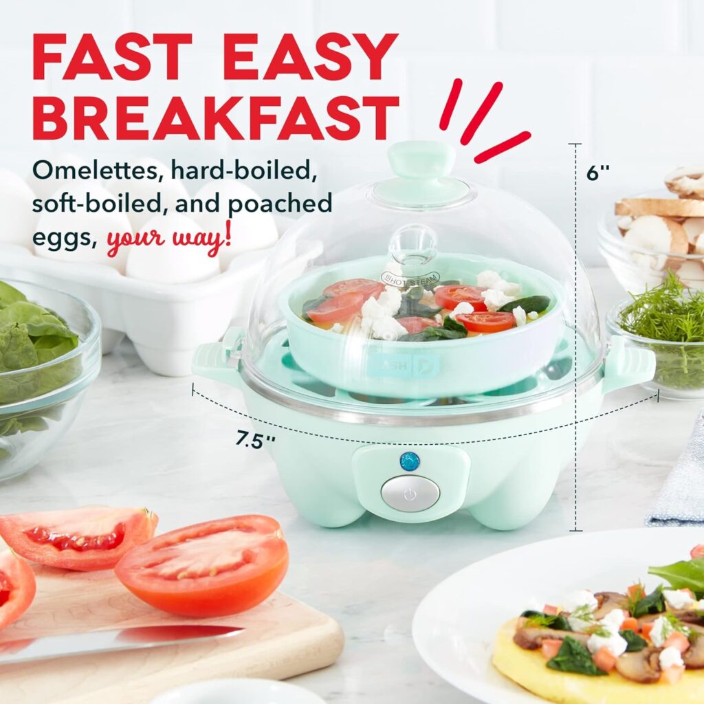 DASH Rapid Egg Cooker: 6 Egg Capacity Electric Egg Cooker for Hard Boiled Eggs, Poached Eggs, Scrambled Eggs, or Omelets with Auto Shut Off Feature - Dream Blue