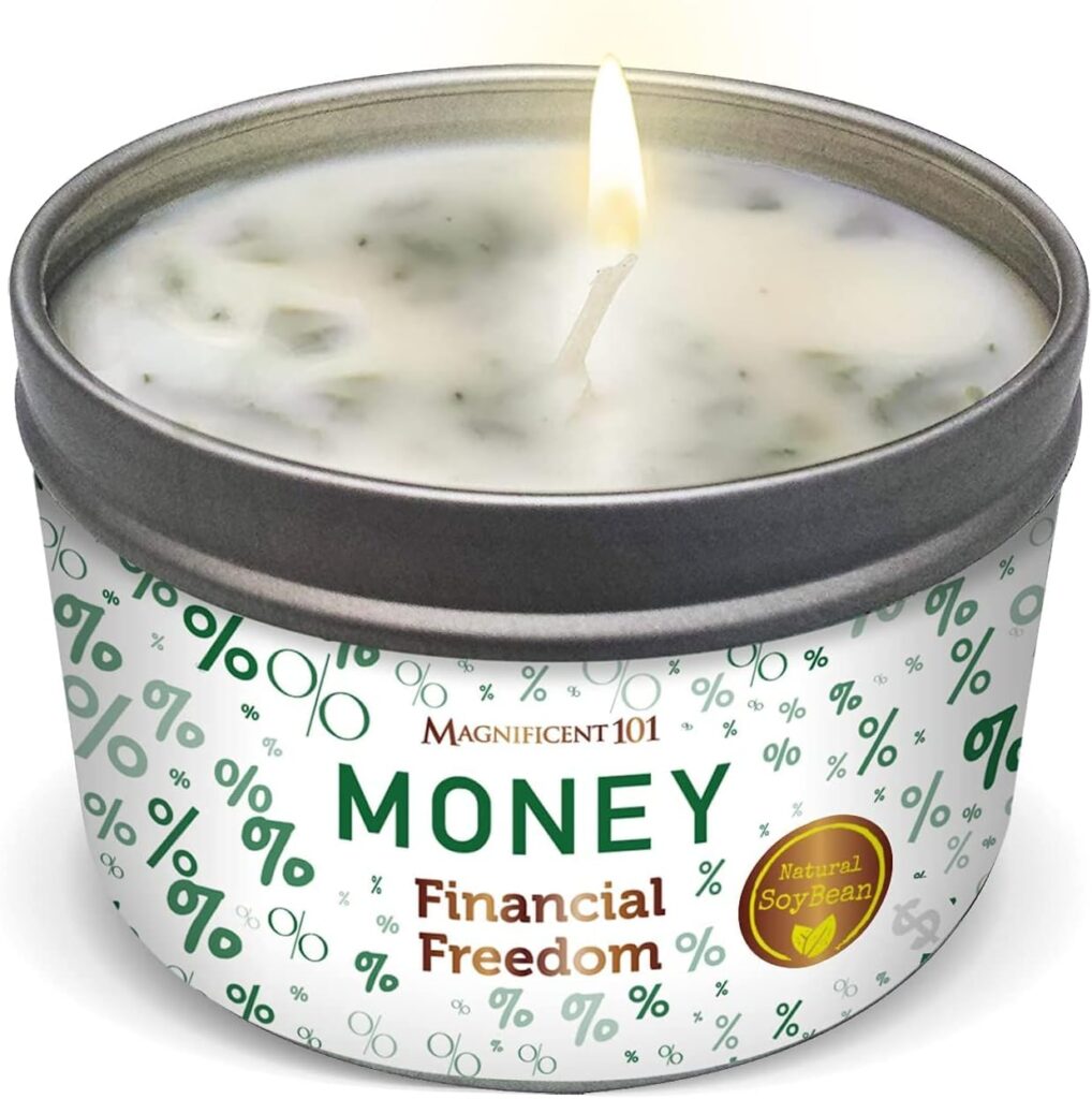 MAGNIFICENT 101 Money Financial Freedom Aromatherapy Candle − Clove, Cinnamon, Citronella Scented Natural Soybean Wax Tin Candle for Purification and Chakra Healing