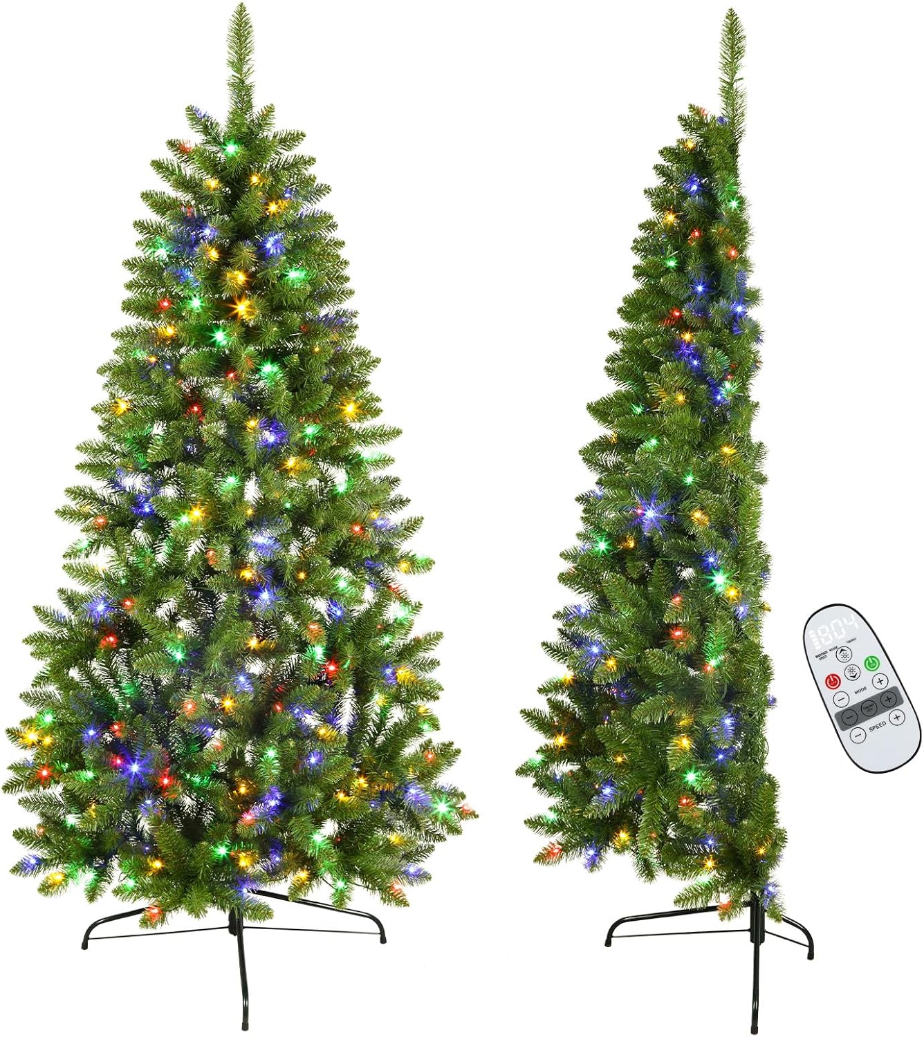 6ft half prelit premium artificial hinged christmas tree with remote controltimer and 190 warm white multi color led lig