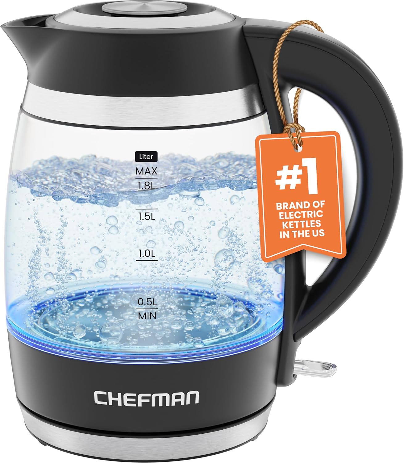 chefman electric kettle 18l 1500w hot water boiler removable lid for easy cleaning auto shut off boil dry protection sta