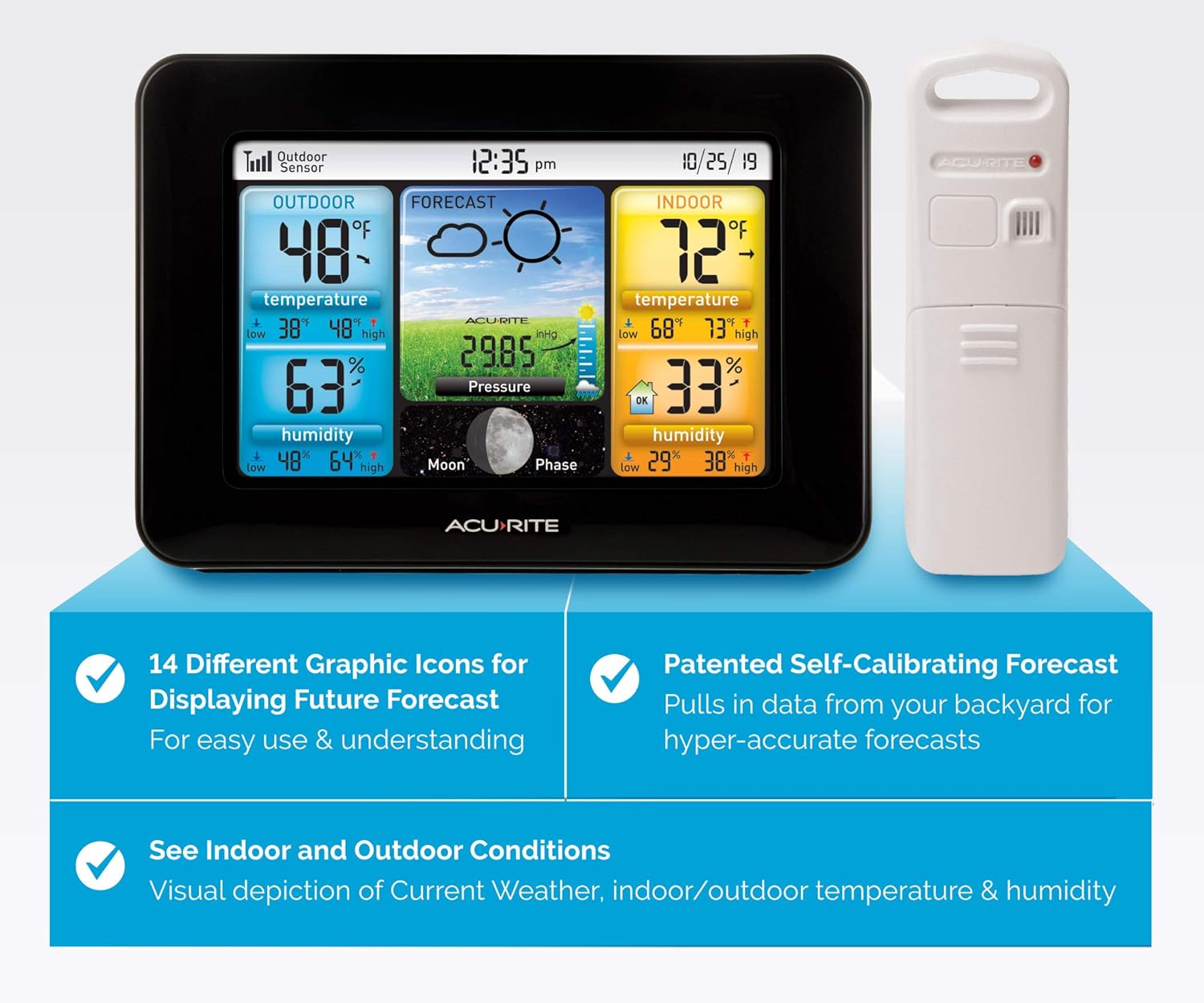 AcuRite Wireless Home Weather Station with Color Display, Indoor Outdoor Thermometer and Temperature Sensor