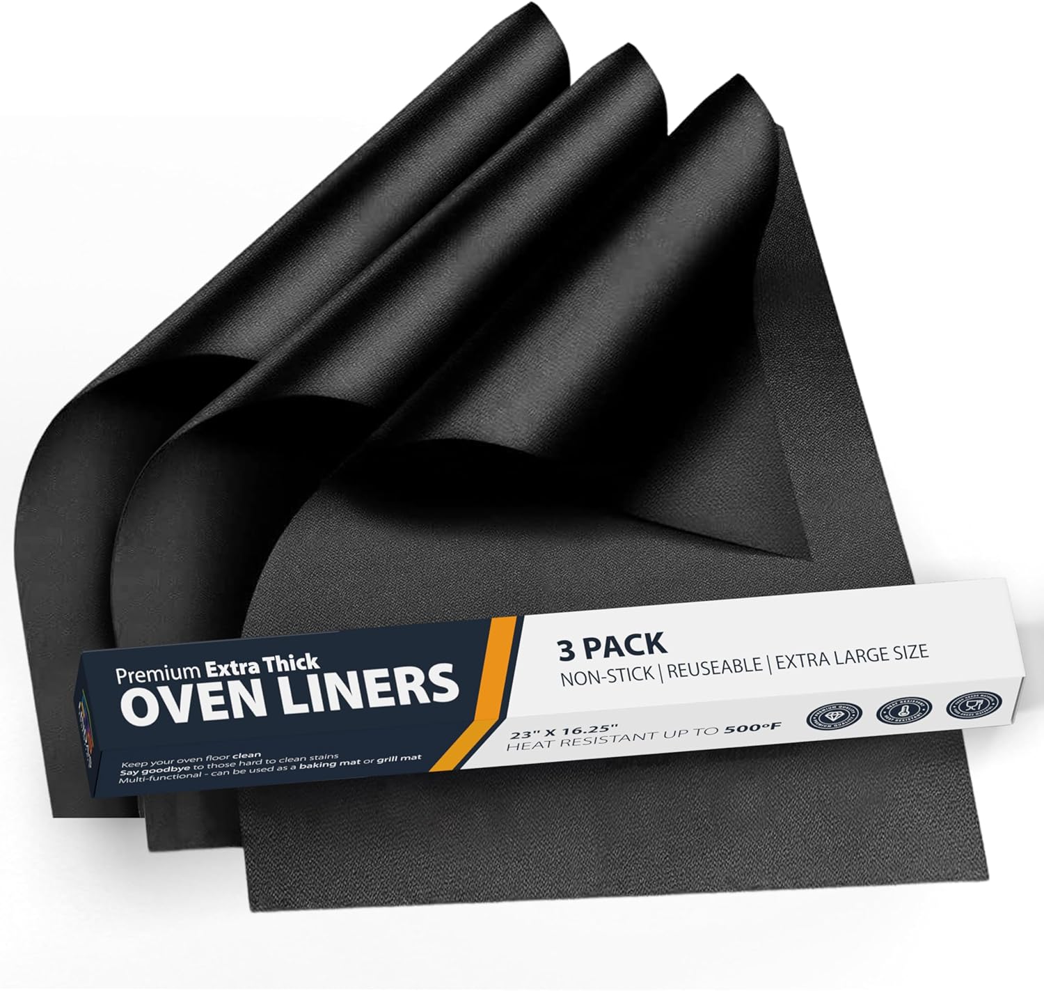 Oven Liners for Bottom of Oven - 2 Pack Large Heavy Duty Mats, 17”x25” Non-Stick Reusable Liner for Electric, Gas, Toaster Ovens, Grills - BPA PFOA Free Kitchen Accessory to Keep Oven Clean (Black)