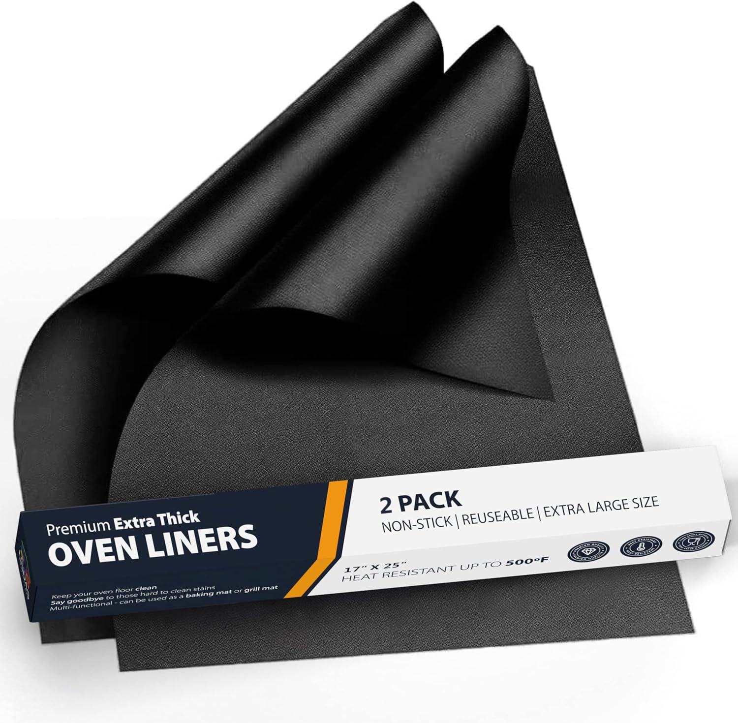 Oven Liners for Bottom of Oven - 2 Pack Large Heavy Duty Mats, 17”x25” Non-Stick Reusable Liner for Electric, Gas, Toaster Ovens, Grills - BPA PFOA Free Kitchen Accessory to Keep Oven Clean (Black)