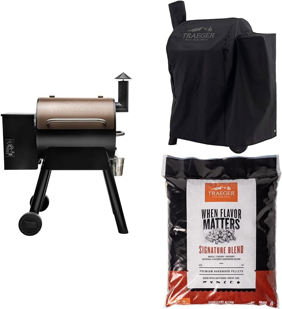 Traeger Grills Pro 22 Wood Pellet Grill Smoker, Electric Pellet Smoker Grill Combo, 6-in-1 BBQ Versatility, 572 sq. in. Grilling Capacity, Meat Probe, 450 Degree Max Temperature, 18LB Hopper, Bronze