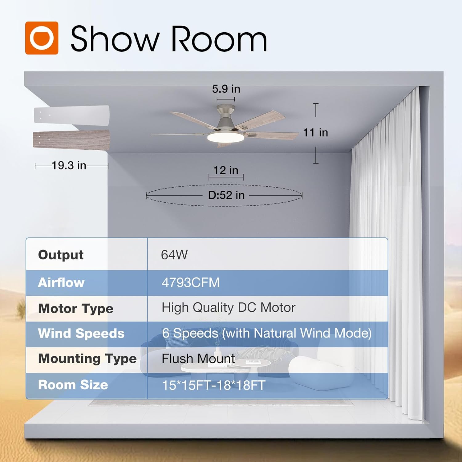 addlon Ceiling Fans with Lights, 52 inch Flush Mount Ceiling fan with Remote Control, Wall Remote, Reversible, 5CCT, Dimmable, Noiseless DC Motor, White Low Profile Ceiling Fan for Bedroom, Farmhouse