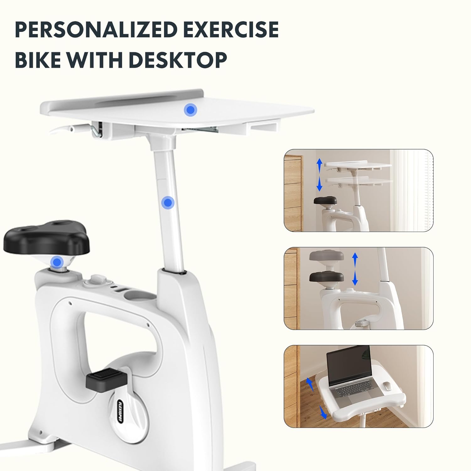 FLEXISPOT V9 3-IN-1 Exercise Bike, All-in-one Under Desk Bike with Pedal Exerciser, Indoor Cycling Bike with Adjustable Resistance/LCD Display/Seat/Desktop 350LBS Heavy Duty, Stationary Bike for Home