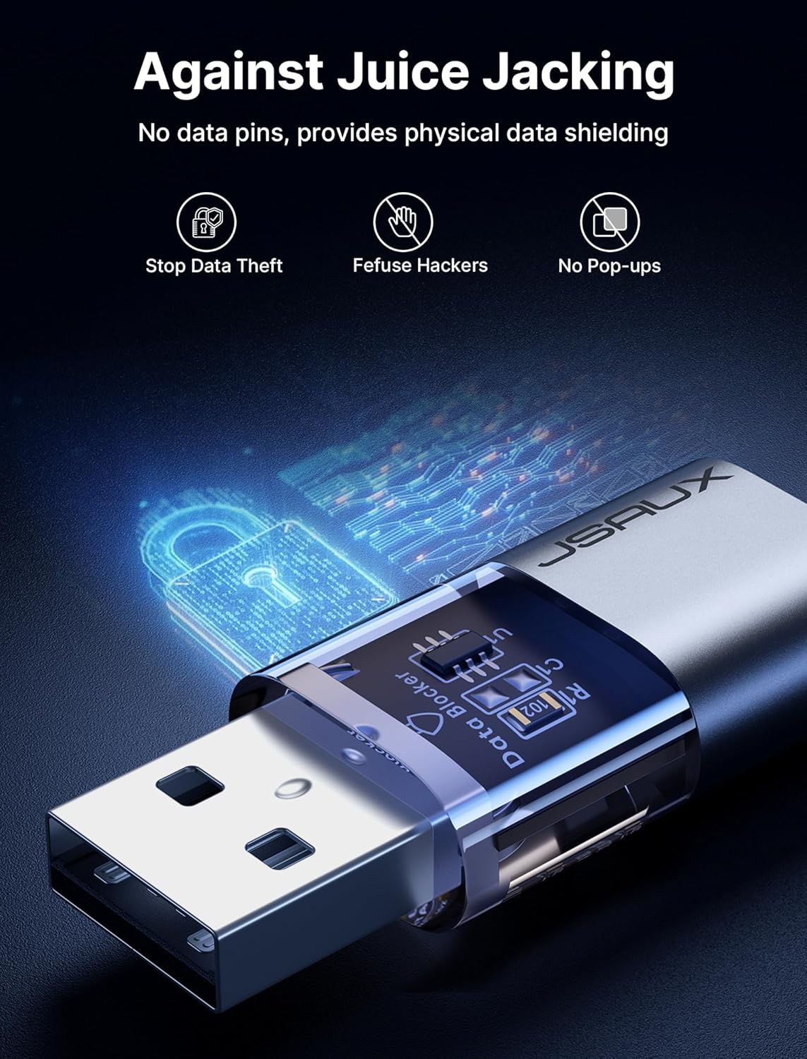 JSAUX USB Data Blocker USB C Data Blocker (4-Pack), Transparent Type A Type C Data Blocker Only for Charge, Protect Against Juice Jacking, Refuse Hacking Provide Safe Charging