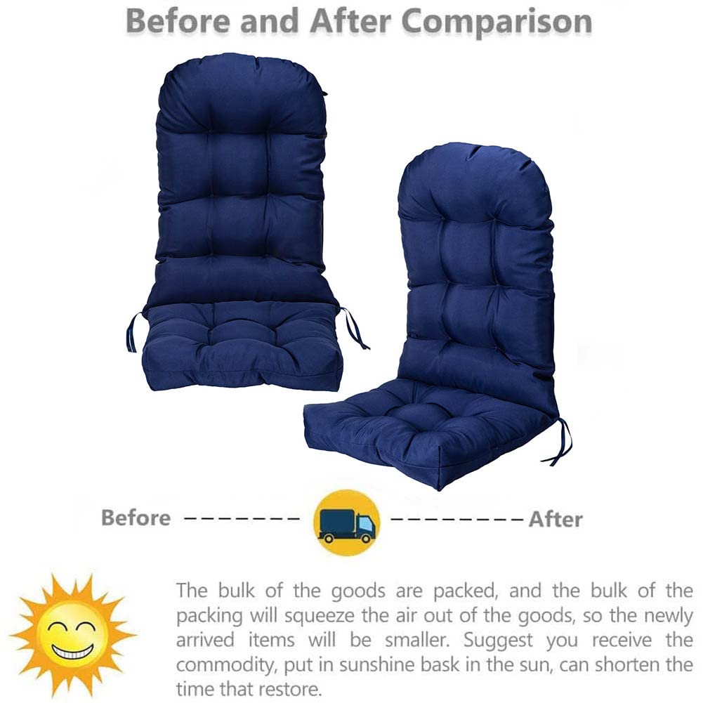 Waterproof Adirondack Rocking Chair Cushion Indoor and Outdoor High Back Patio Cushions with Ties 43.3 X 19.7 Inch(Without Chair) (1, Navy)