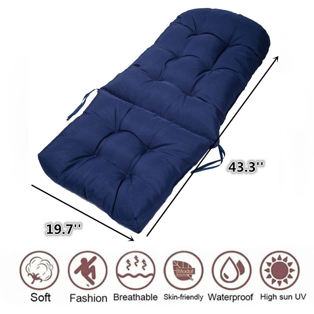 Waterproof Adirondack Rocking Chair Cushion Indoor and Outdoor High Back Patio Cushions with Ties 43.3 X 19.7 Inch(Without Chair) (1, Navy)